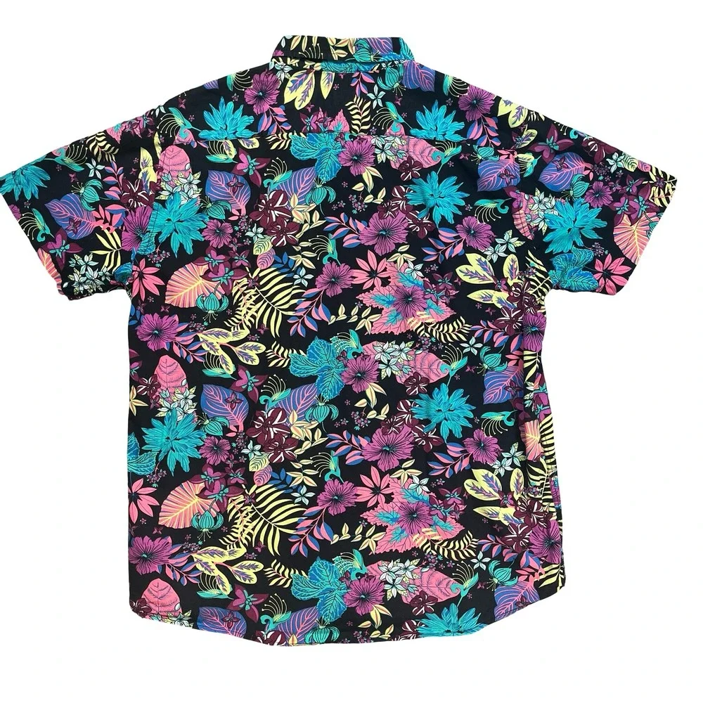 Molokai Surf Co Mens Tropical Floral Hawaiian Button Down Shirt Black Cotton XXL